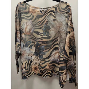 L51 Loowie Zebra Floral Round Knit Printed Sweater One Size